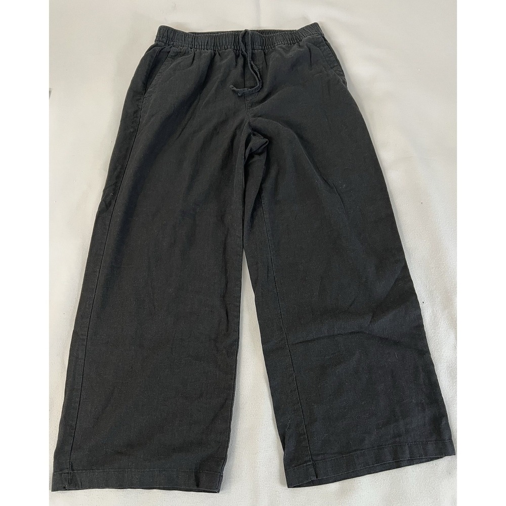 Old Navy Womens Black Wide Leg Pants Sz Medium‎ Linen Waistband Pull On